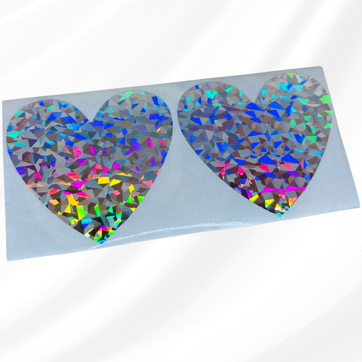 Silver broken glass effect heart scratch off stickers 70x80mm