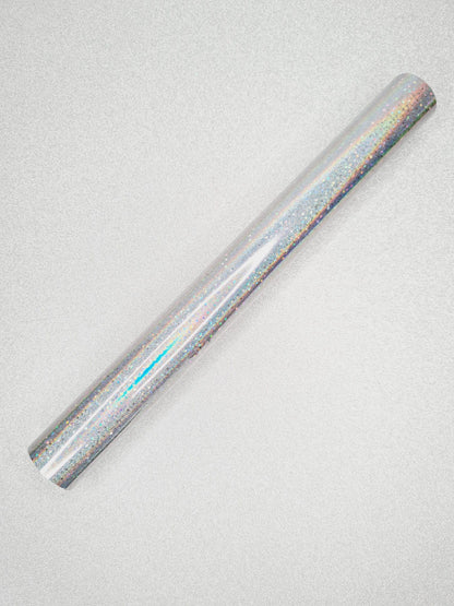 Roll of holographic vinyl on a light gray background