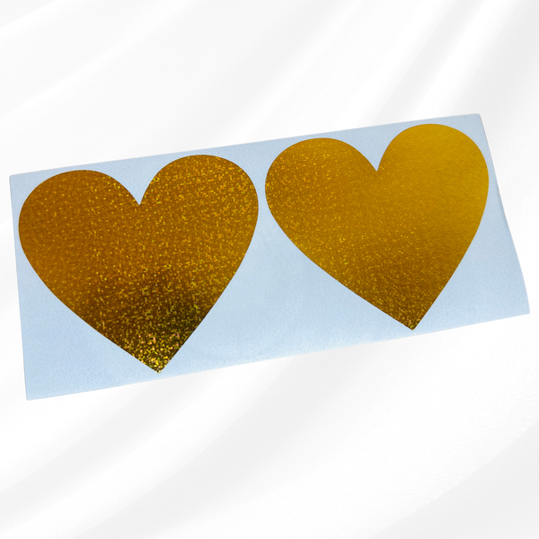 Gold laser sand heart scratch off stickers 70x80mm