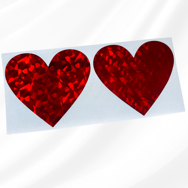 Red broken glass effect heart scratch off stickers 70x80mm